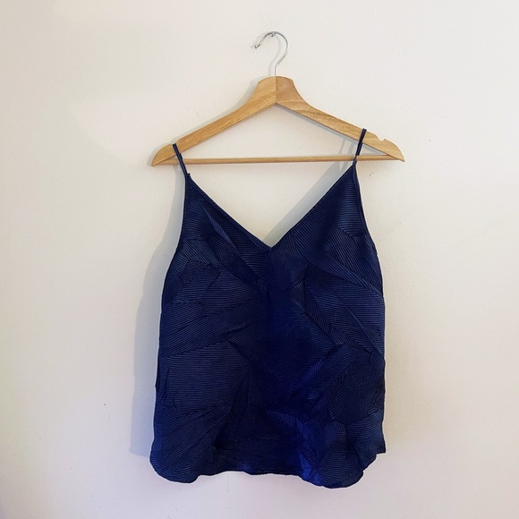 Anthropologie Crinkle Style Cami Blouse Blue Boho Minimalist Resort Office Work - Picture 1 of 6